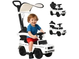Carrinho Elétrico Infantil Completo, Para Crianças De 12 A 36 Meses, Com Buzina, Apoio Para Os Pés, Barras De Segurança E Protetor Solar, Branco.