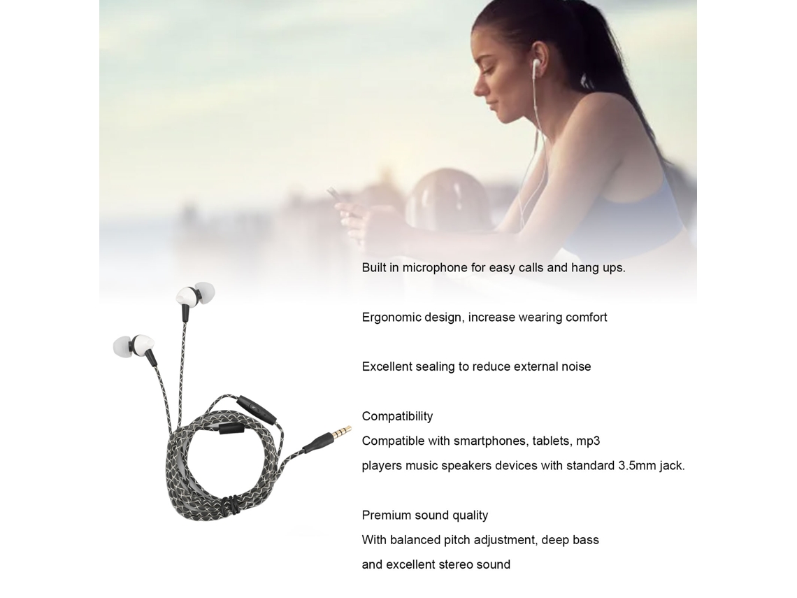 Fones intra auriculares com fio EOOCOO, microfone, 3.5mm