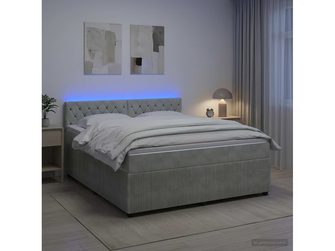 Vidaxl Cama Box Spring Com Colchão Cinzento-claro 140 X 190 Cm Veludo