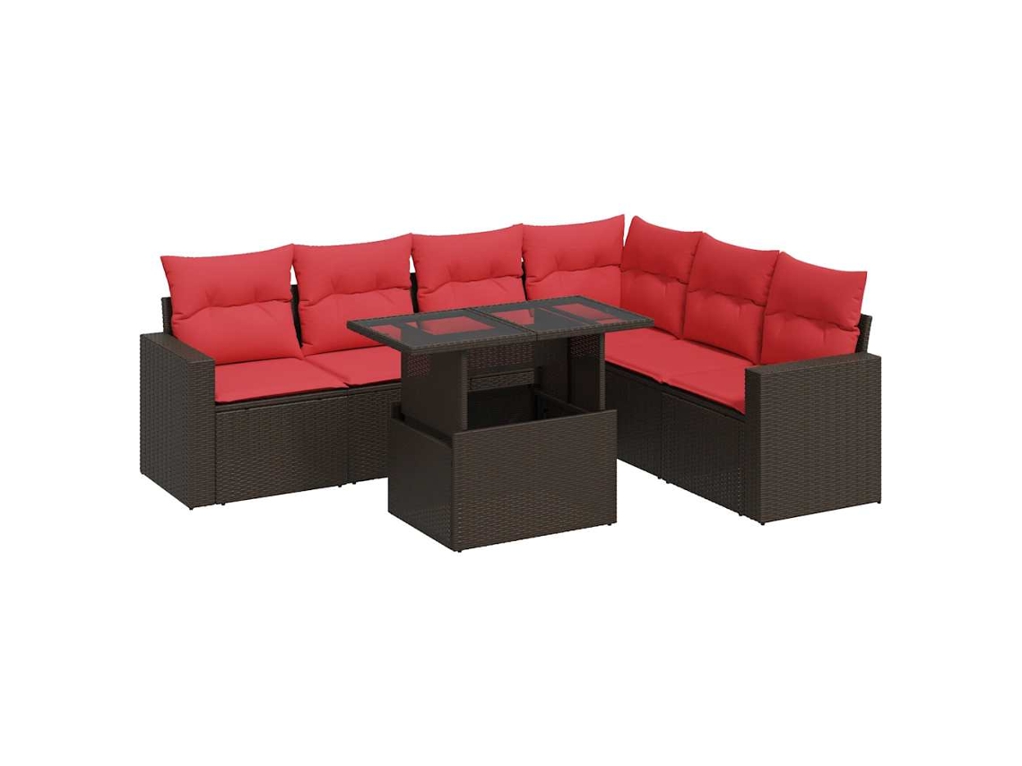 Conjunto de 7 Sofás Jardim com Almofadões Vime Pe/acácia Cinzento MAISON EXCLUSIVE (7 pcs)