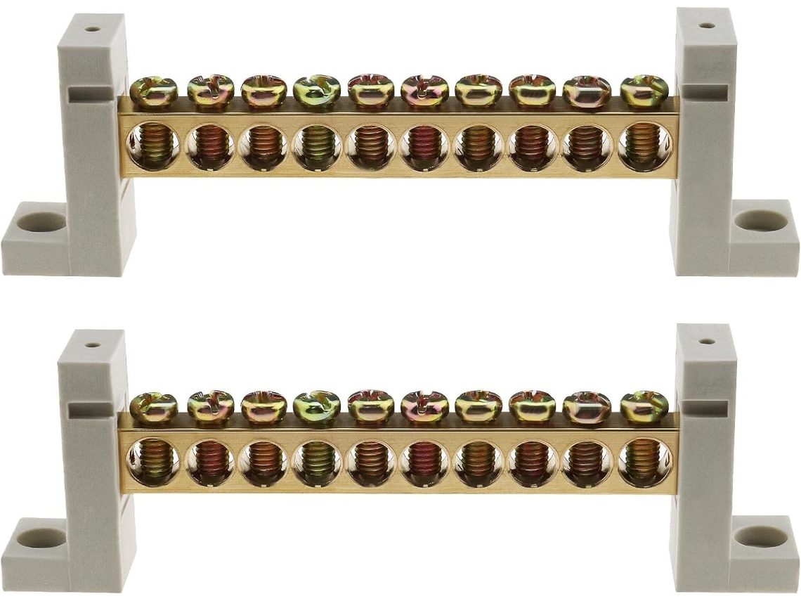 Conjunto de 2 blocos de junção de 10 furos para fiação elétrica, bloco de terminais de conexão para aplicação de controle elétrico em linha zero.