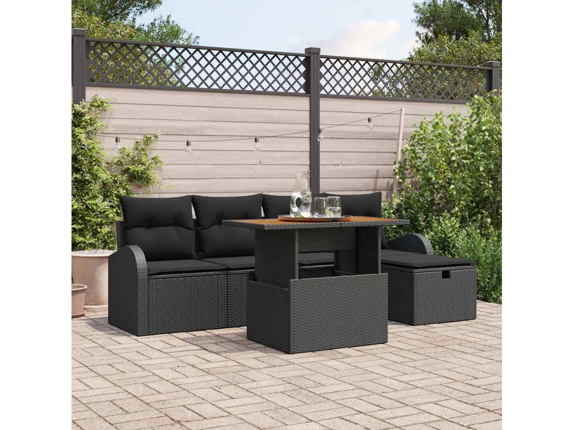 Vidaxl Conjunto De Sofá De Jardim 6 Unid. Preto Vime Pe