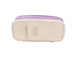 Bolsa De Lápices Grande Estilo Simples De Lona Com Entradas E Zíper Para Escola, Escritório E Viagens Roxo E Bege