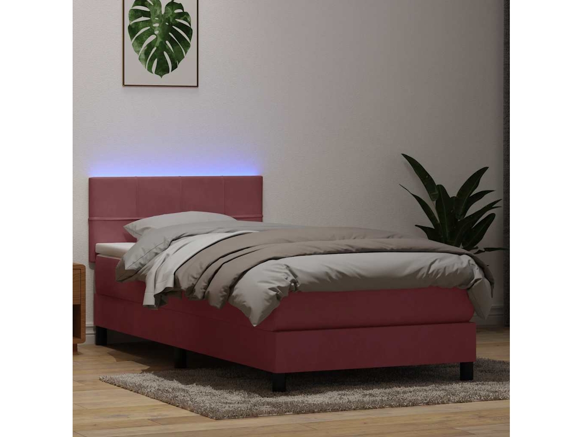 Vidaxl Cama Box Spring C/ Colchão E Led 80x220 Cm Veludo Rosa