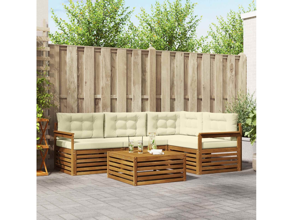 Vidaxl Conjunto De Sofás Para Exterior 5 Unid. Natural E Creme