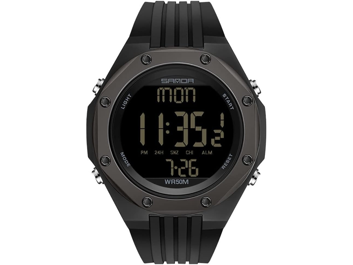 Lurelia Relógio Digital Feminino, Visor Digital, Led, Cronómetro, Alarme, Data/calendário, 12/24h, Luminoso, Aço Inoxidável, Tpu, Preto