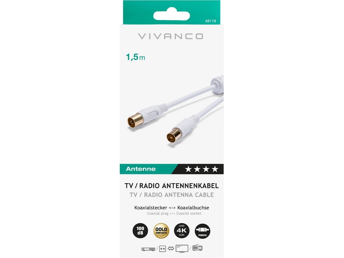 Cabo Coaxial VIVANCO Antena Gold 150CM (Outlet Caixa Aberta - Branco)