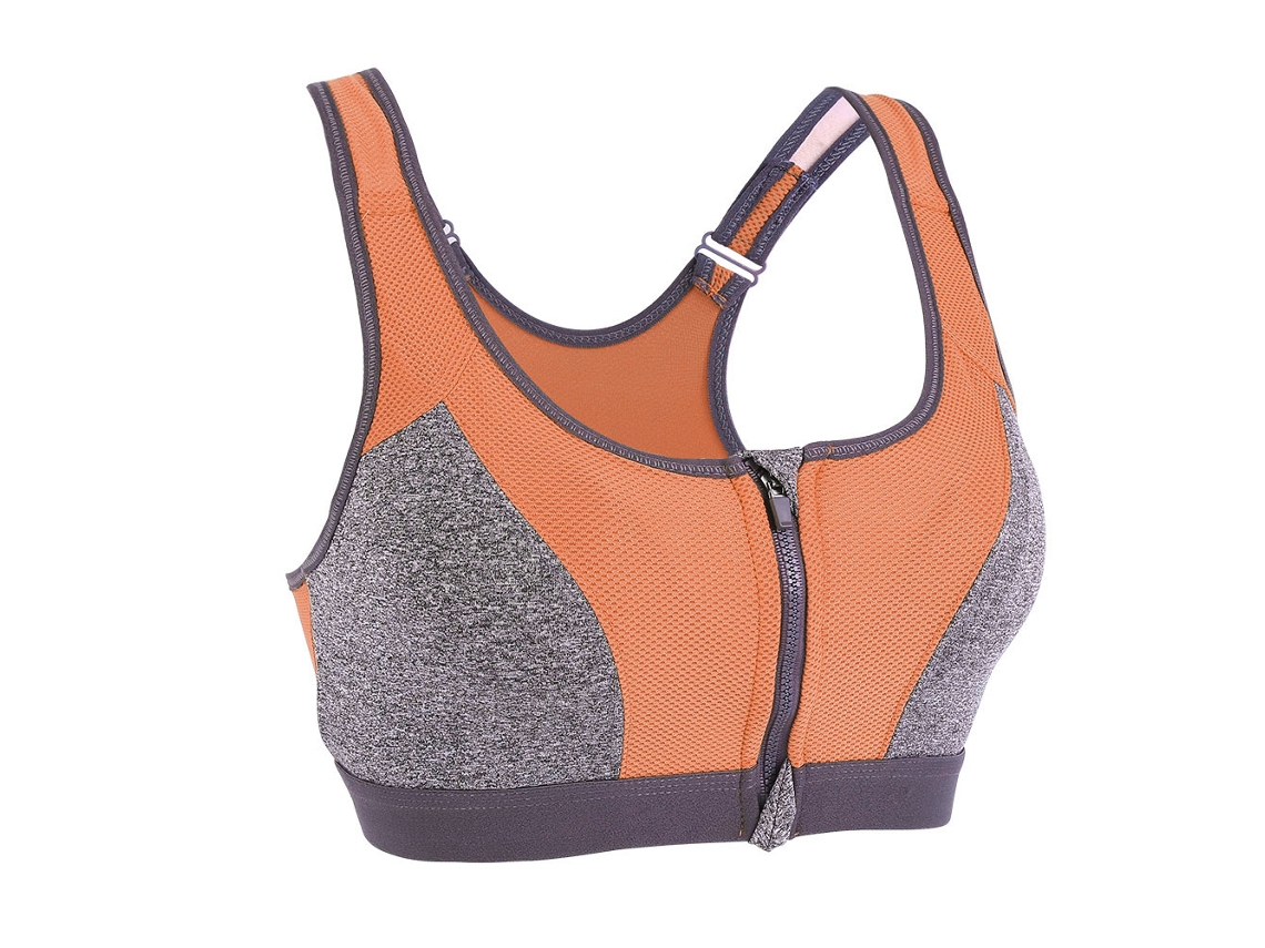 Top Yoga Feminino com Zíper Esticável Sem Fio Suporte Médio Laranja S/MARCA