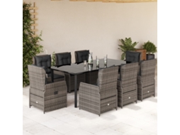 Vidaxl 9 Pcs Conjunto De Jantar P/ Jardim C/ Almofadões Vime Pe Cinza