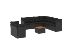 Conjunto de 10 Sofás de Jardim com Almofadões Vime Pe Preto MAISON EXCLUSIVE