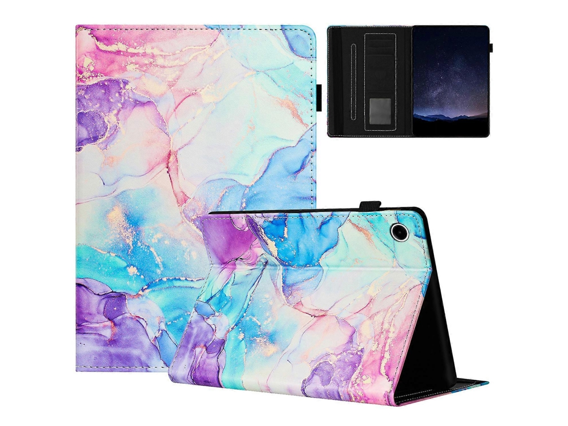 Capa Para Lenovo M10 Plus Com Despertador Automático E Padrão Mármore Em Couro Pu Roxo Azul