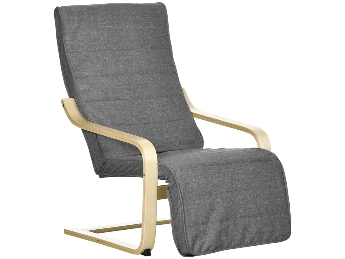 Poltrona de sala com apoio de pés, ajustável, tecido, 66,5x94x100cm, cinza