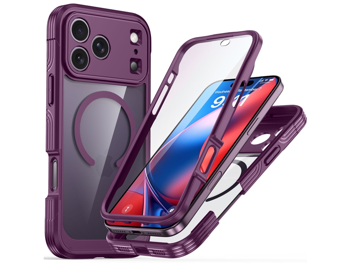 Capa Magnético Para Iphone 18 Procompatível Com Magsafe, Com Protetor De Ecrã, Proteção Da Câmara Bordô Hibbent