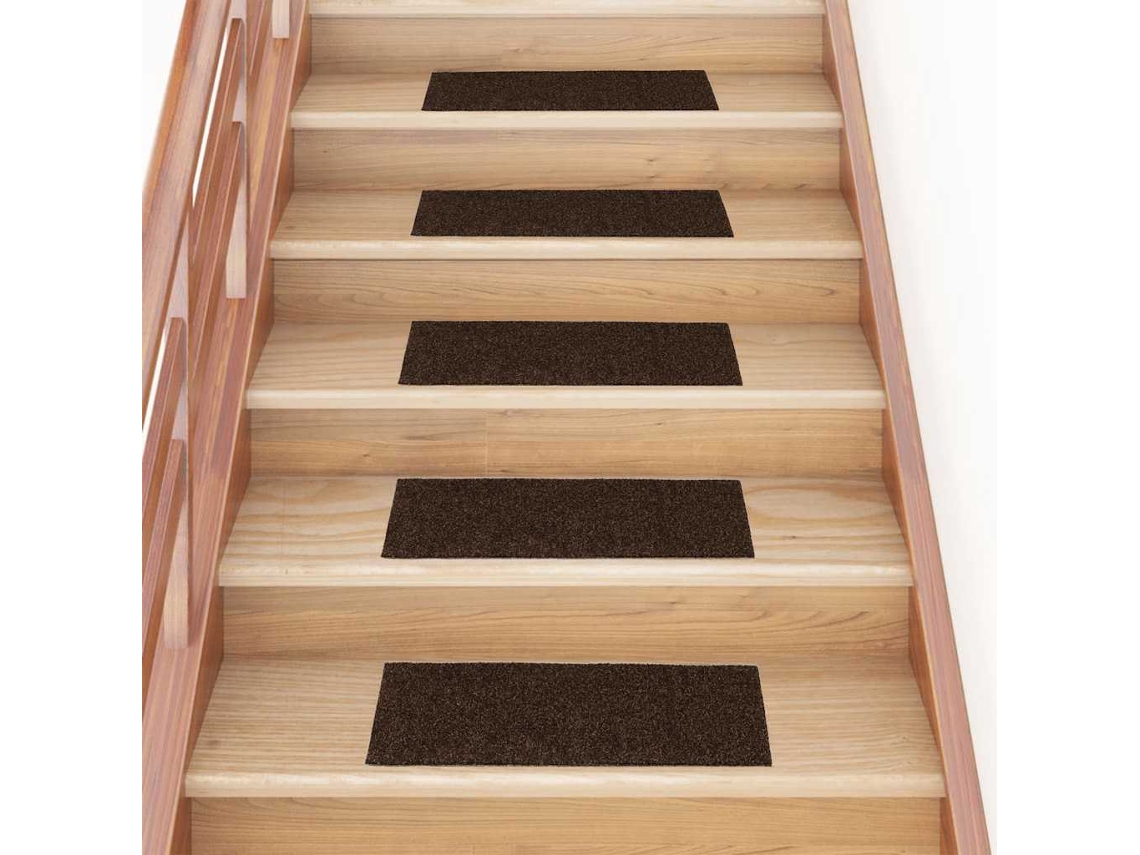 Vidaxl Tapetes De Escada Autoadesivos 15 Peças 60x25 Cm Marrom Retangular