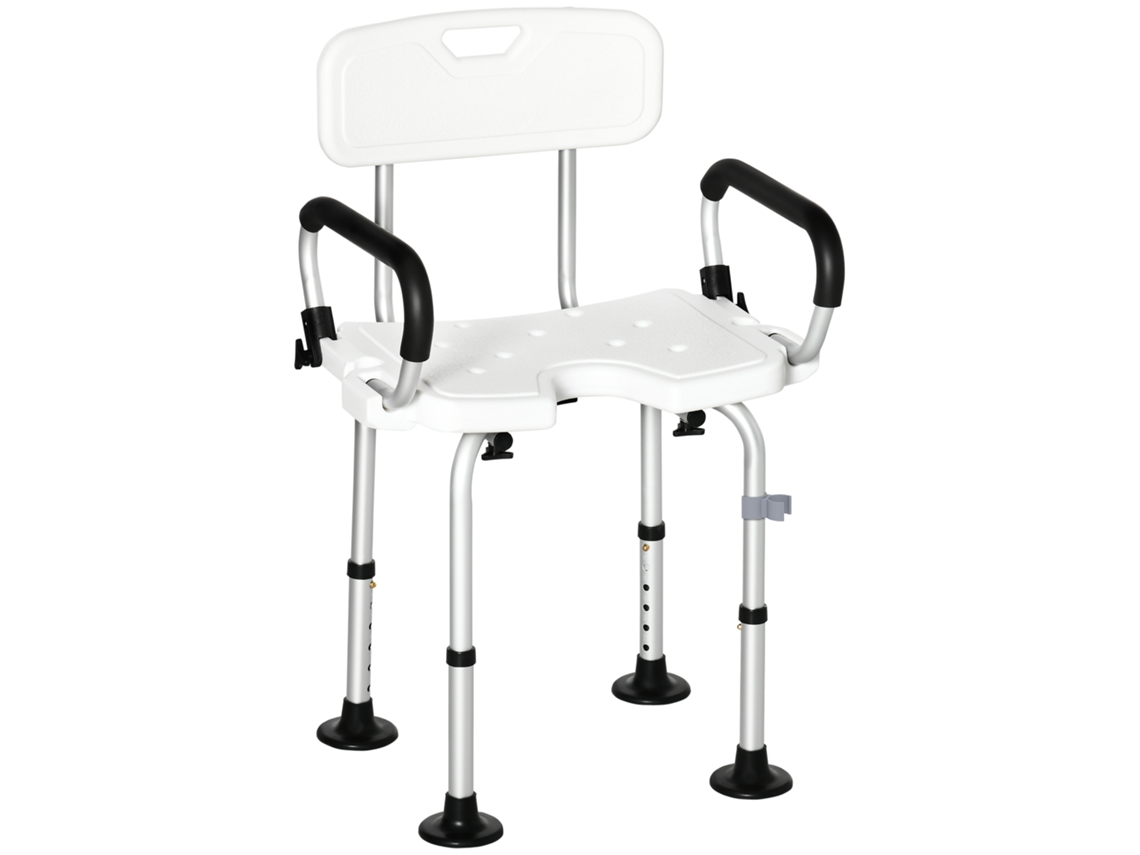 Cadeira para Duche Antiderrapante com Altura Ajustável de 6 Níveis e Apoio para os Braços Regulável 54x52x70 82cm Branco Ge