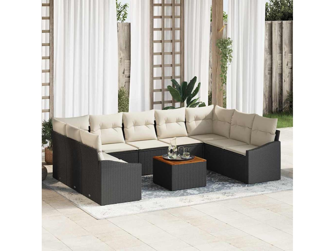 Vidaxl Conjunto De Sofá De Jardim 10 Unid. Preto Vime Pe