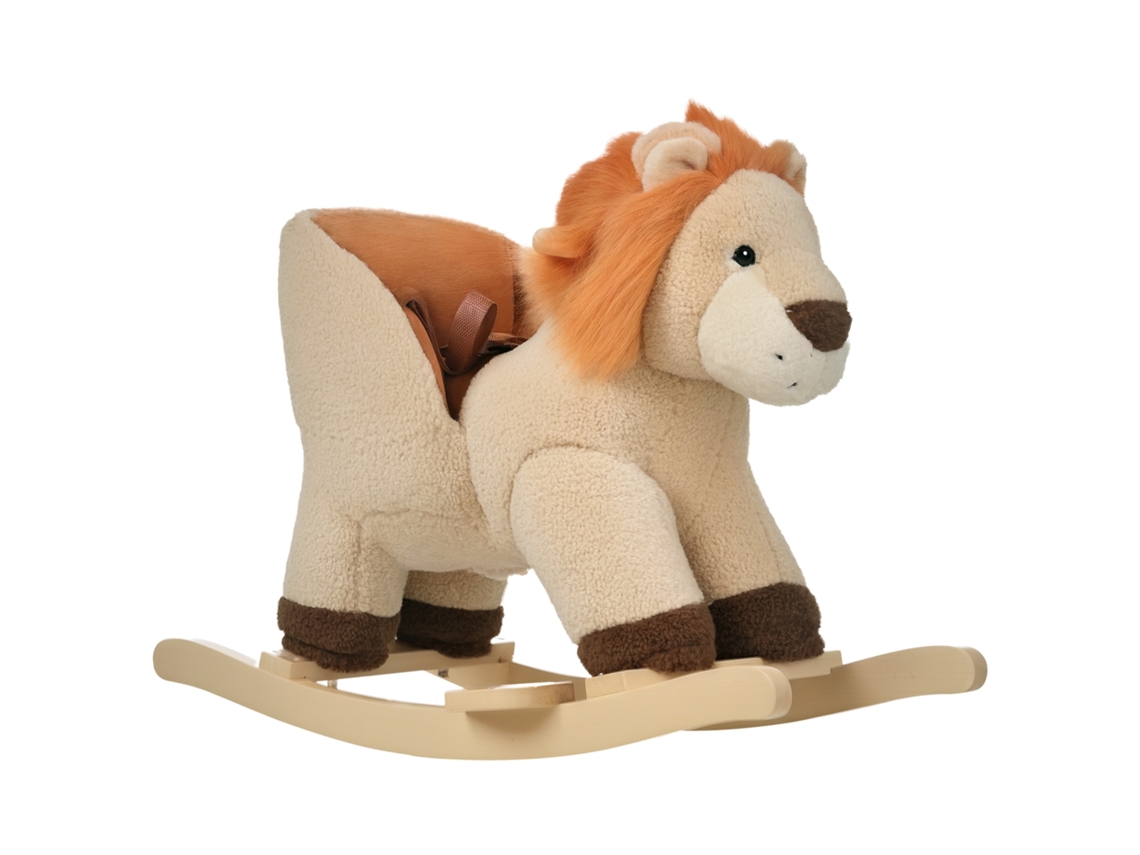 Baloiço Infantil Em Forma De Leão De Pelúcia Para Bebés 18-39 Meses Com Som Cinto De Segurança Guidão Apoio Para Os Pés 68x35x50cm Marrom