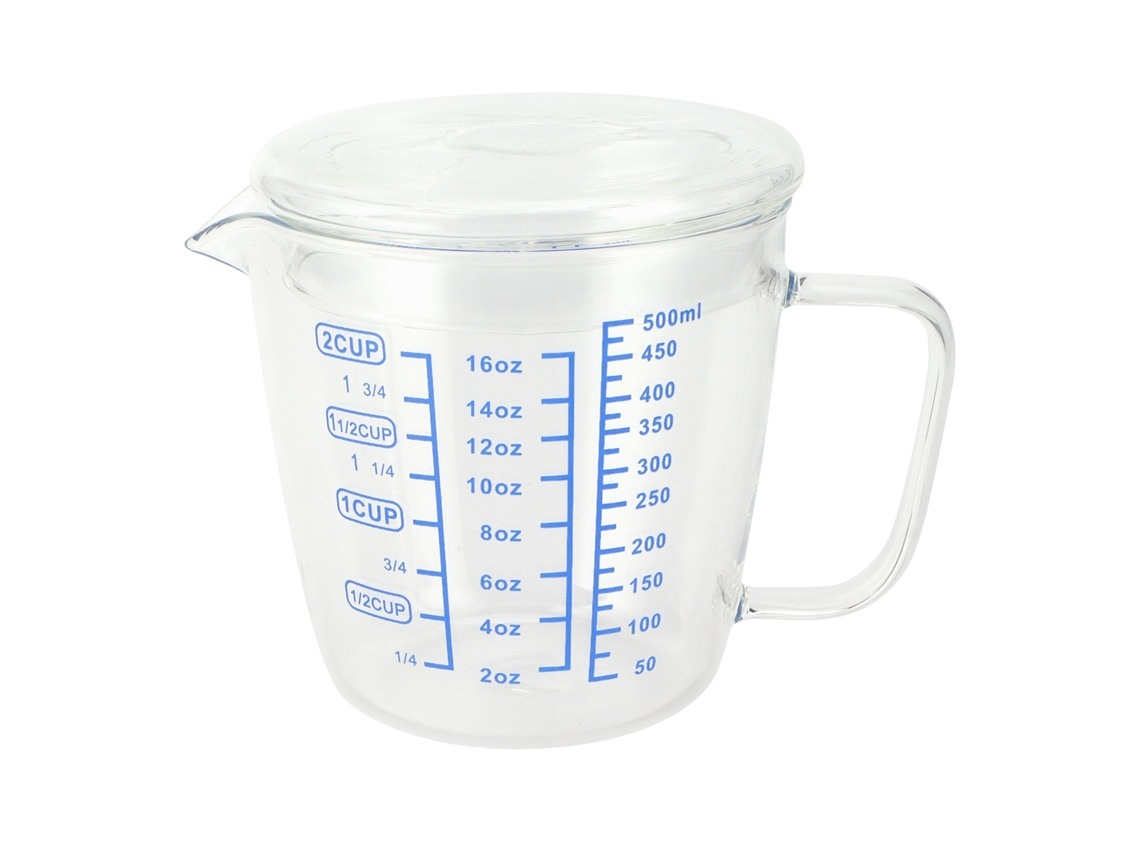 Copo Medidor de Vidro Resistente ao Calor 500ml com Tampa Escala S/MARCA