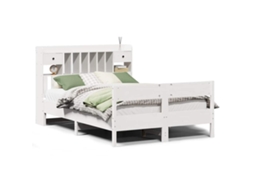 Cama com Estante Pinho Maciço Branco MAISON EXCLUSIVE (140x200 cm)