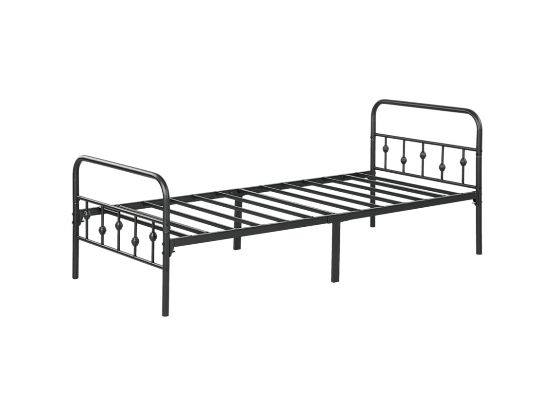 Cama Metal Fácil Solteiro Montagem Com Kits Borracha Cancelamento Ruído - Preto