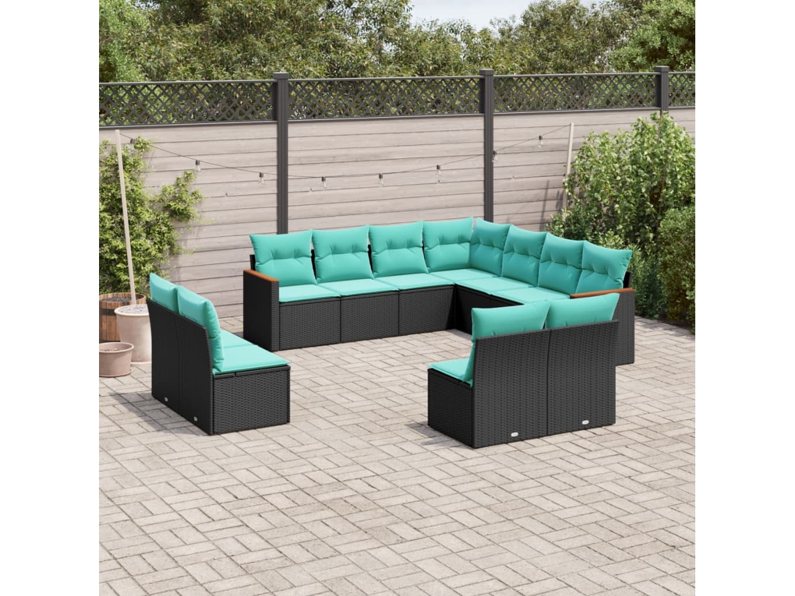 Vidaxl Conjunto De Sofá De Jardim Com 11 Peças E Almofadas Em Rattan Sintético Preto