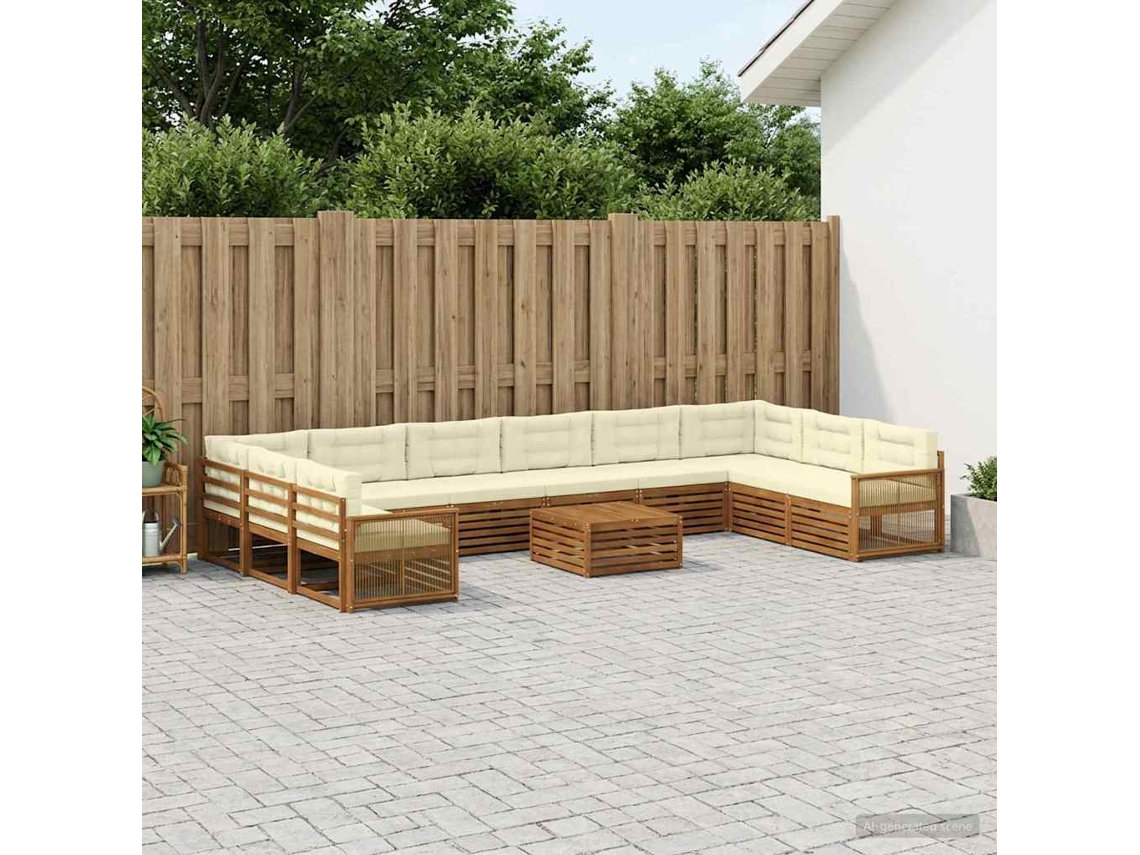 Vidaxl Conjuntos De Sofás Com Almofada 11 Pcs Madeira Sólida De Acácia