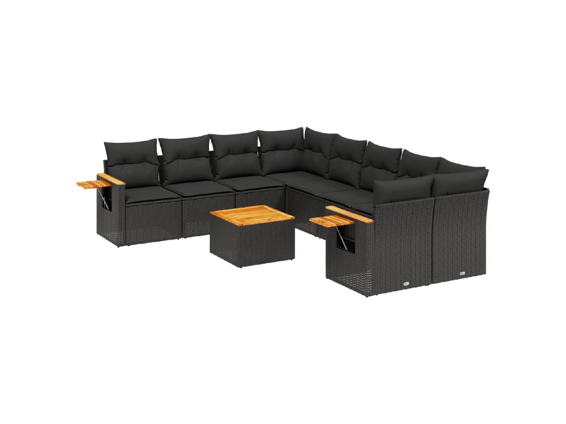 Conjunto de 9 Sofás para Jardim com Almofadões Vime Pe Preto MAISON EXCLUSIVE (9 pcs)