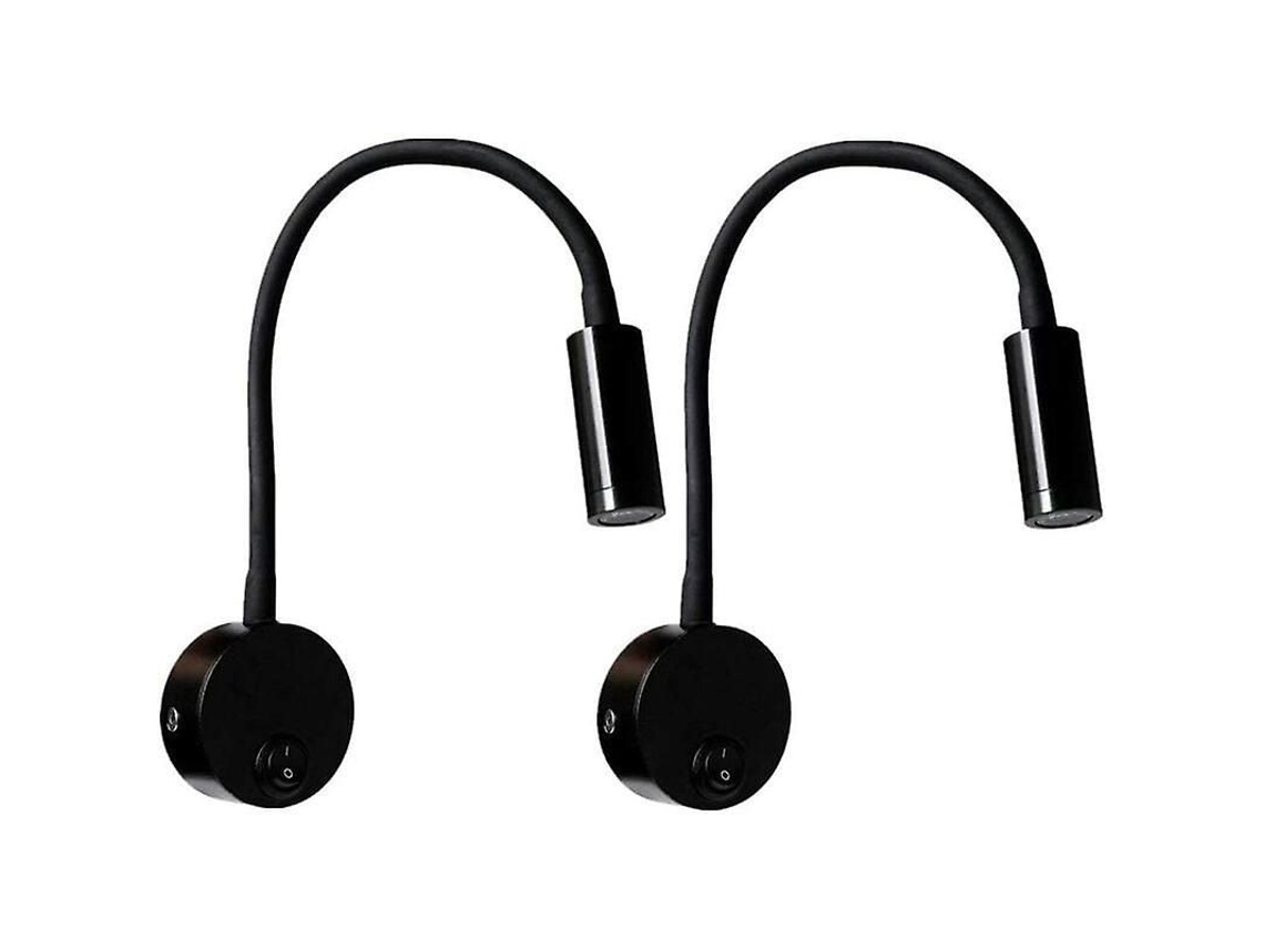 2 Lâmpadas De Leitura De Parede Pretas 3w Com Braço Flexível, Ajustável, Led, Alumínio, Anti-piscamento