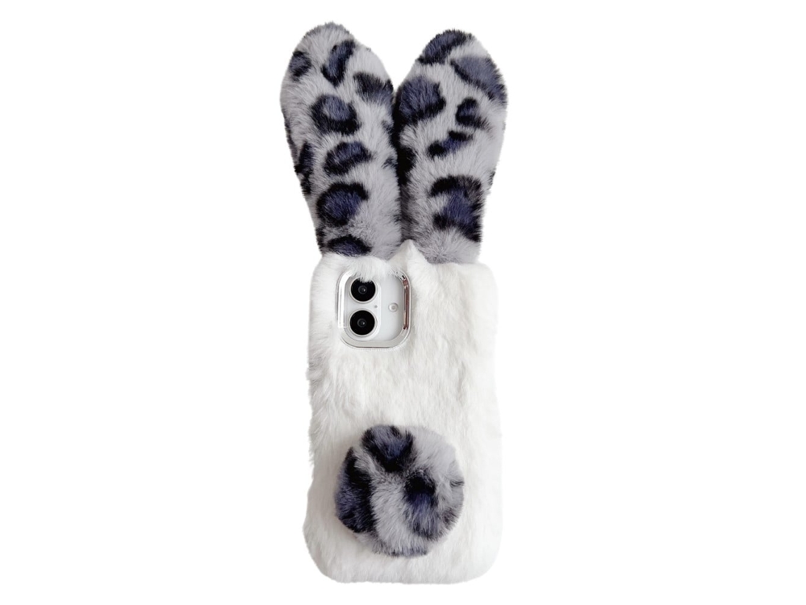 Capa Para Iphone 16 Com Estampa De Leopardo Fofa E Coelho De Pelúcia, Preta