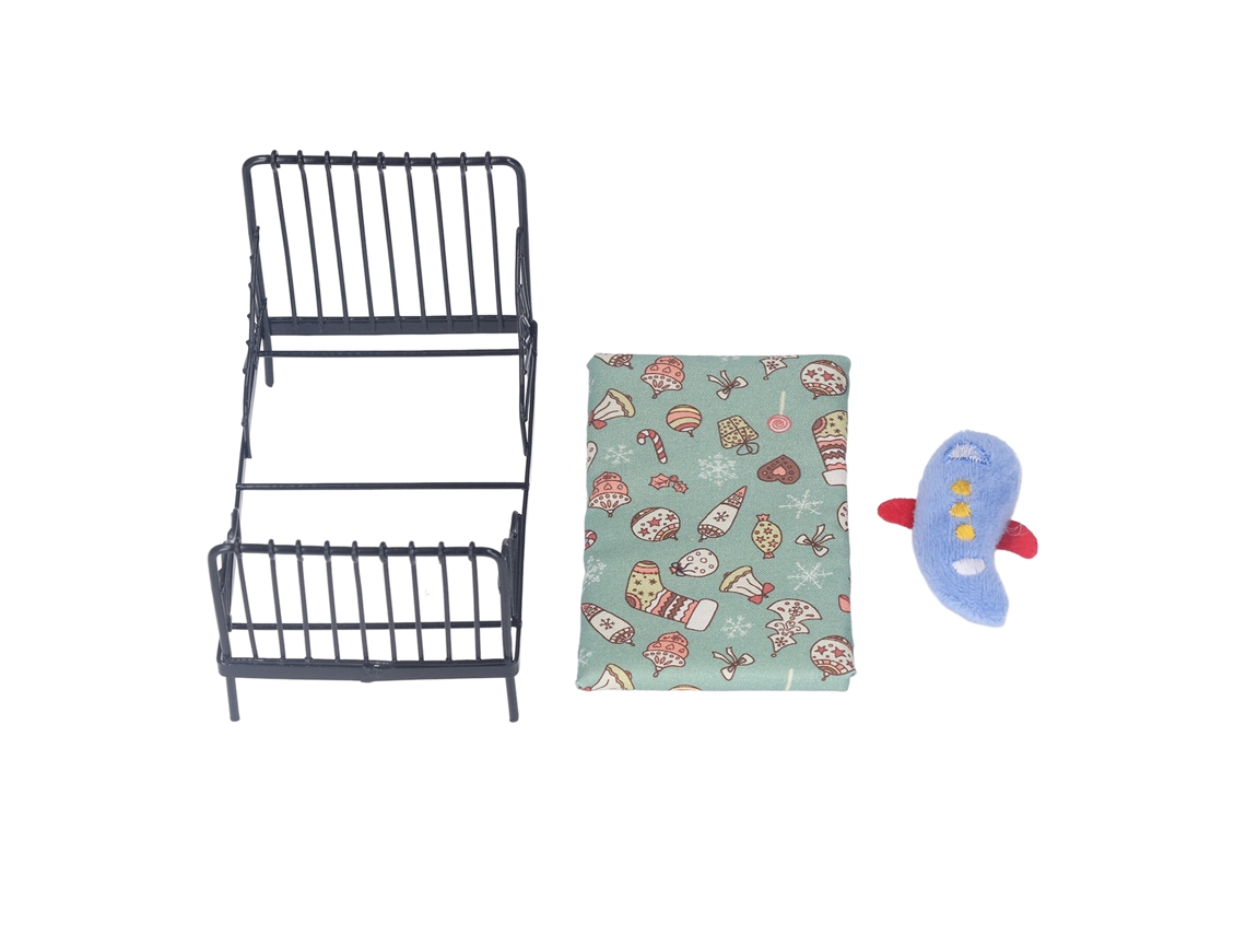 Mali cama de Metal para Boneca Miniatura 1:12 Estilo Europeu Preto com Travesseiro e Colchão