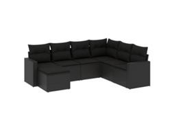 Maison Exclusive - 7 Pcs Conjunto De Sofás P/ Jardim C/ Almofadões Vime Pe Preto