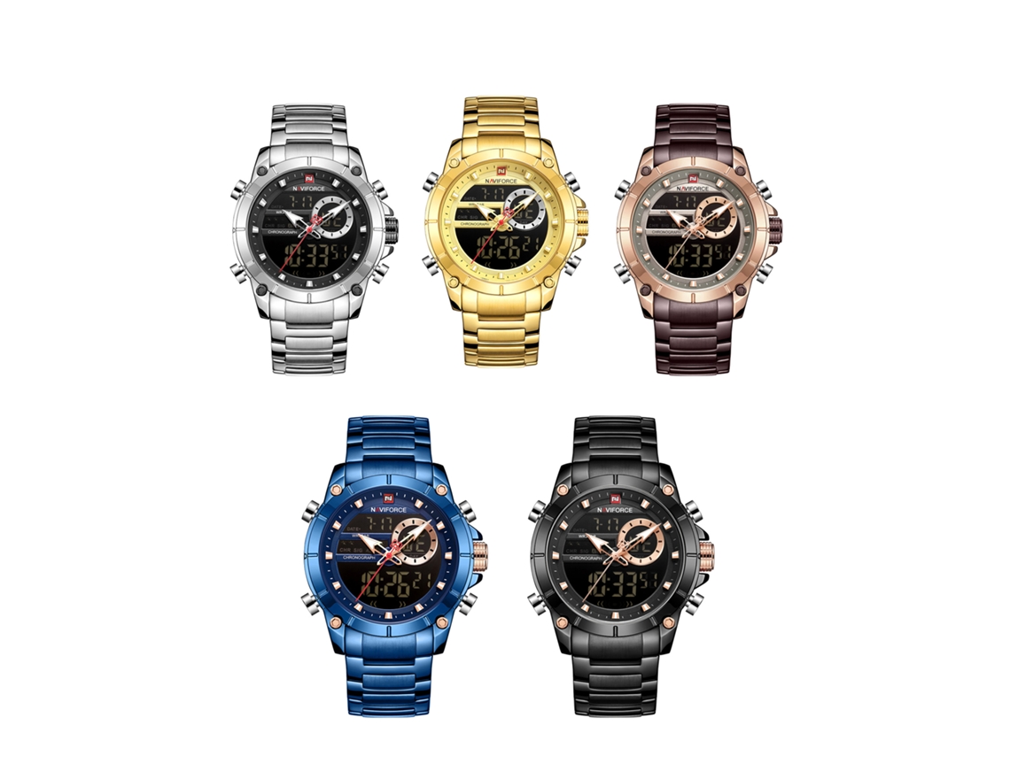 Reloj Hombre Deportivo Cronógrafo Analógico Digital Con Luz De Fondo Acero Inoxidable Regalo