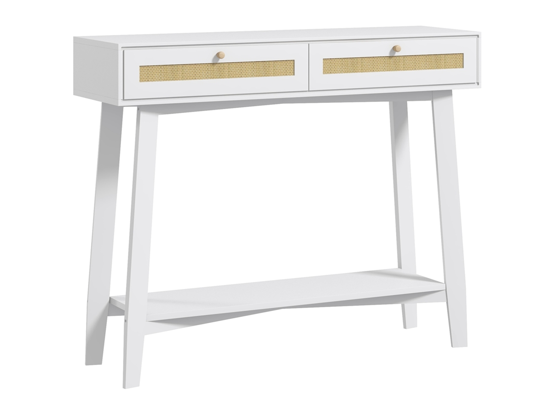 Mesa Consola de Entrada com 2 Gavetas, Vime, Branco 100x30x81cm S/MARCA