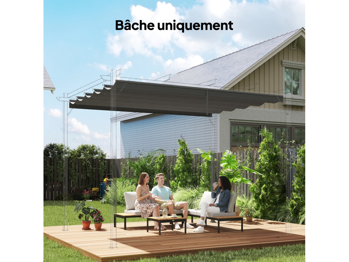 Lona Cinza Claro 350 X 260 Cm Para Pérgula Retrátil - Tecido De Cobertura 4 X 3 M, Apenas A Lona