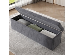 Banco Estofado Veludo Assento Acolchoado Cinza 138x41x42cm VELTRIX