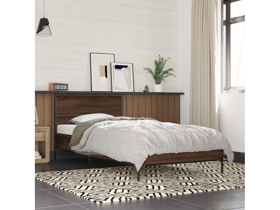 Estrutura De Cama Derivados De Madeira/metal Carvalho Castanho