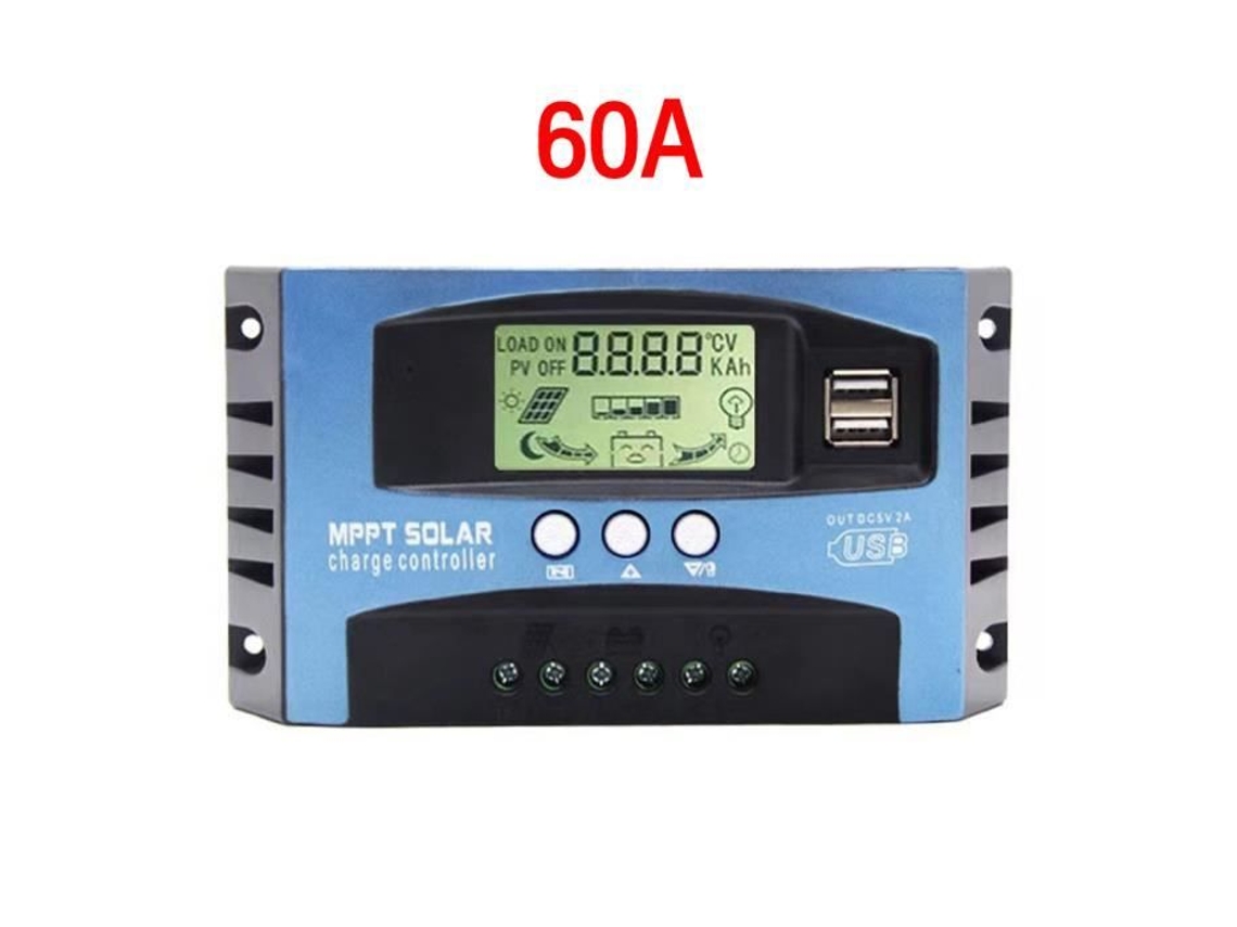 Controlador de carga solar 60A-MPPT para painéis solares de 12V, regulador de carga automático com display LCD e AIHONTAI