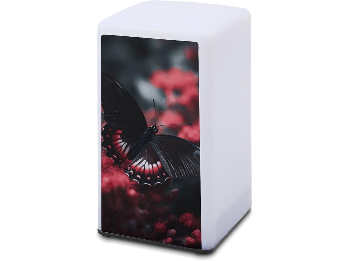 Abajur de mesa pequeno em formato de borboleta com estampa floral, funciona a pilhas, luz suave, ideal para o quarto.