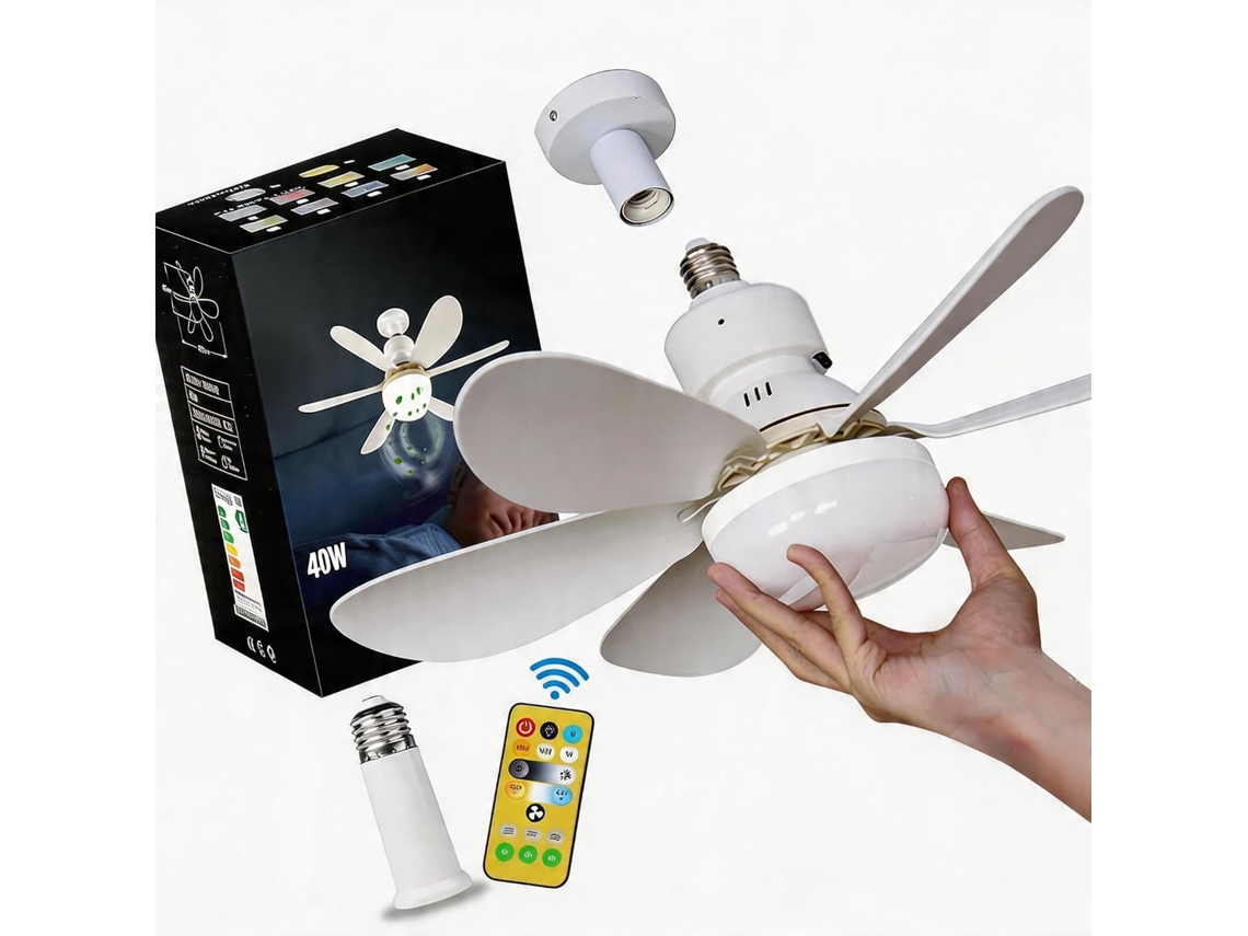 Ventilador De Teto Com Luz, Modelo Silencioso, 40w, Compatível Bases