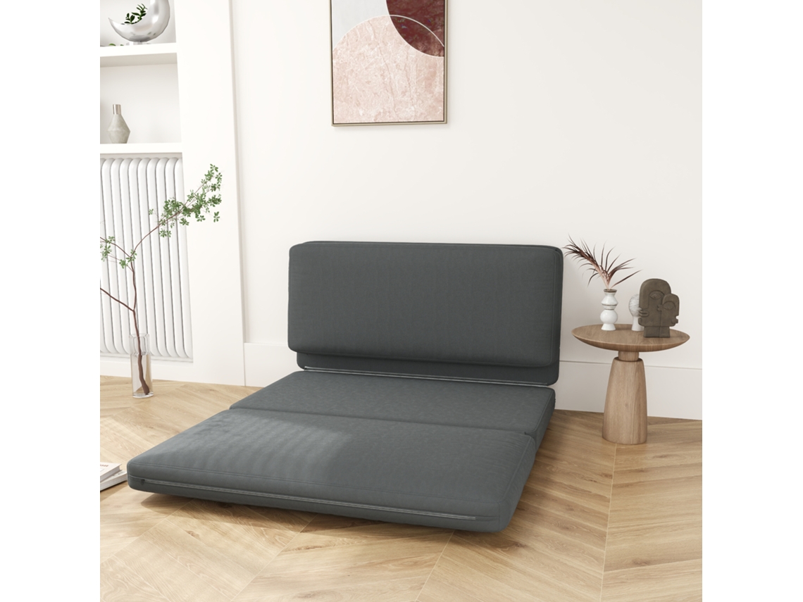 Sofá-cama dobrável 3 em 1 com acabamento em veludo, estofado e resistente até 240 kg para quarto ou sala, cinza escuro Ehstmind