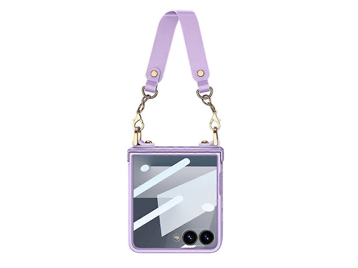 Capa Tkdaddy Gkk Para Samsung Galaxy Z Flip7 5g Com Alça De Pulso/proteção De Dobradiça Pc Capa Fina De Vidro Temperado Roxa
