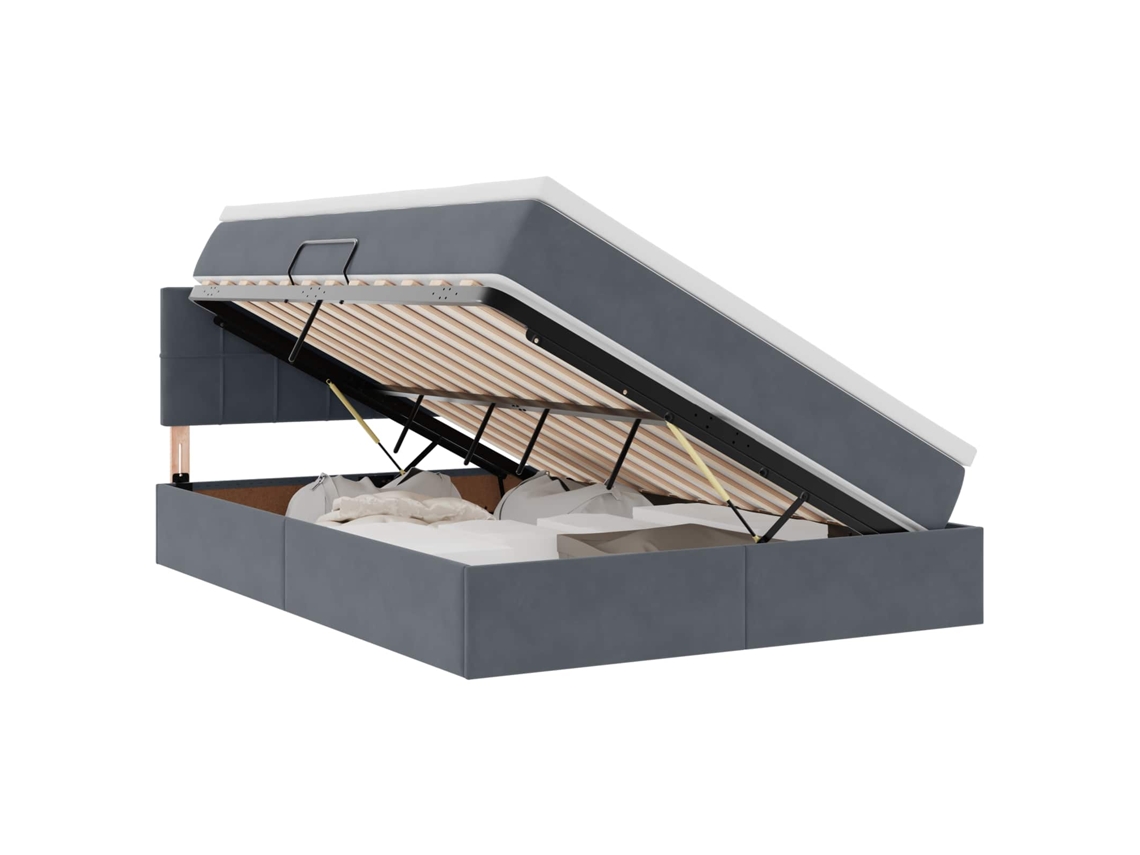 Cama com Armazenamento e Led Cinzuro Escuro 140 X 190 Cm Veludo MAISON EXCLUSIVE