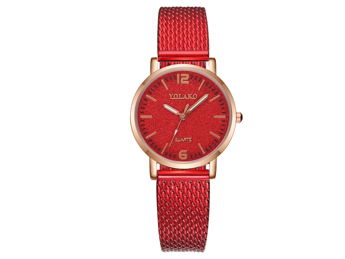 Relógio de Pulso Feminino Yolako com Mostrador Céu Estrelado e Pulseira de Plástico Vermelho