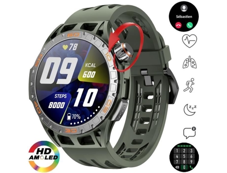 Relógio Inteligente Militar Amoled 1.43 Bluetooth Chamada Gigante Coroa Codificada Moldura de Aço Fotoelétrico Display de Espera 400Mah