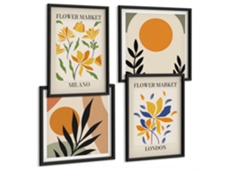 Composição De Quadros Flores Frutas Estilo Vintage Espelharte (4 Peças)