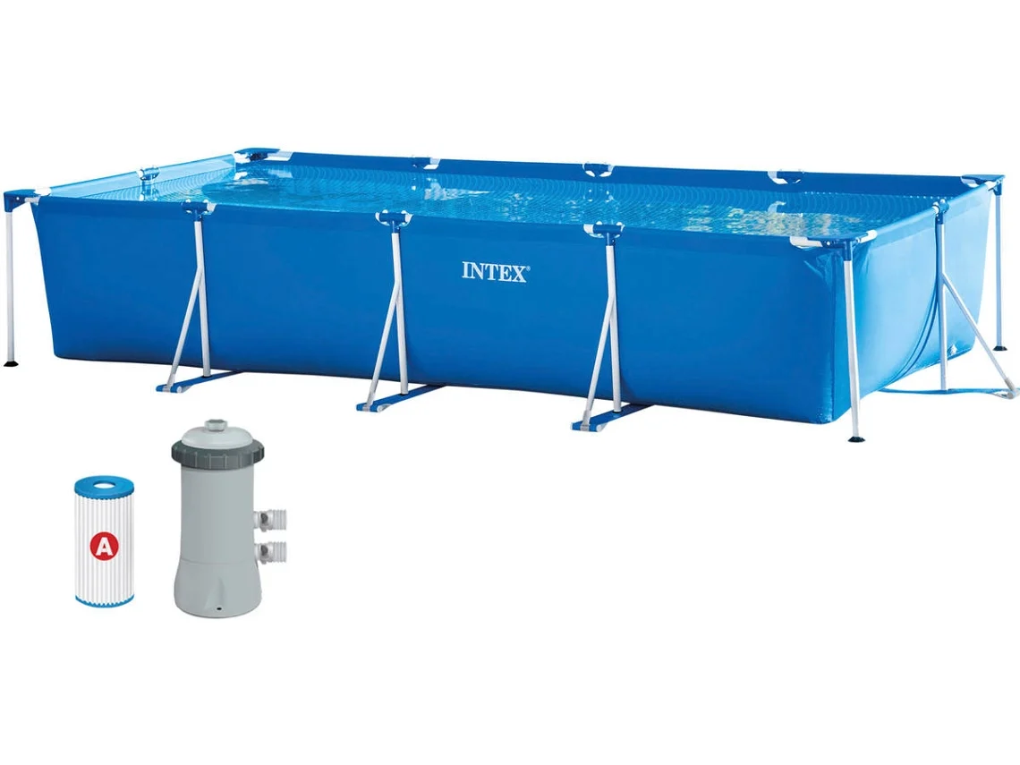 Piscina Desmontável INTEX Retangular (Bomba de Filtro - 7.127 L - PVC - 450x220x84 cm - Azul - 2006 L)