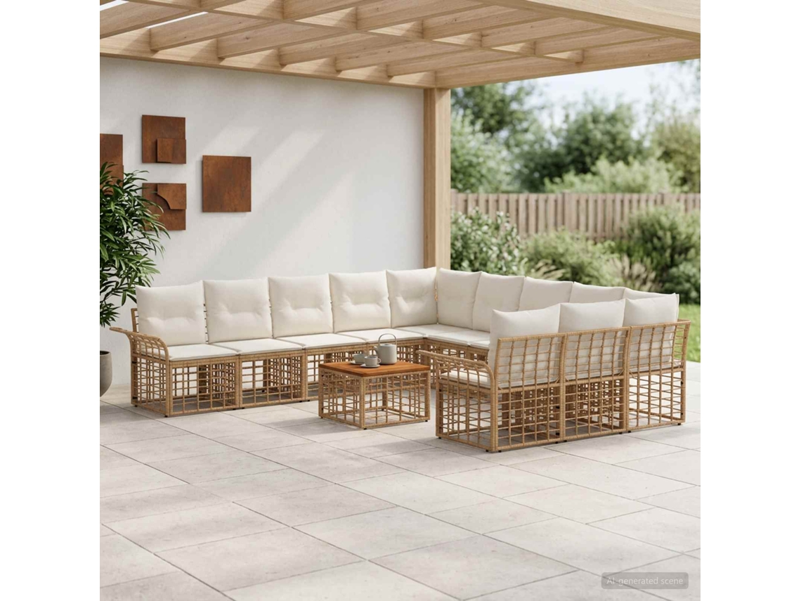 Vidaxl Conjunto De Sofás Para Exterior 12 Unid. Natural E Branco Creme