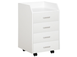 Bloco de Gavetas Móvel com 4 Gavetas, Bancada Superior, 4 Rodas e 2 Freios 40x36x65cm Branco BTFORUS