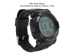 Relógio eletrônico multifuncional masculino à prova d'água com pulseira de couro PU luminosa, preto.