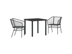 Conjunto 3 De Jantar De Jardim Vidaxl Preto Rattan Poliéster